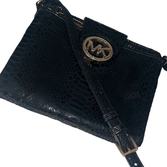 Michael Kors Fulton Black Python Embossed Leather Crossbody - Picture 2 of 16